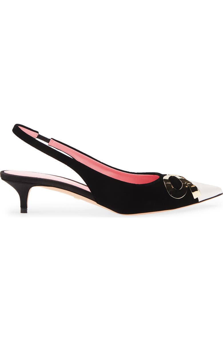 Giambattista Valli Bow Kitten Heel Slingback Pump, Alternate, color, Black/ Ivory/ Gold 9901