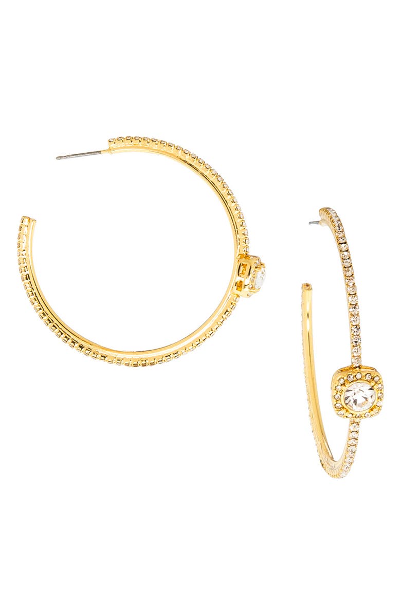 MARLYN SCHIFF Heidi Crystal Hoop Earrings, Main, color, Gold