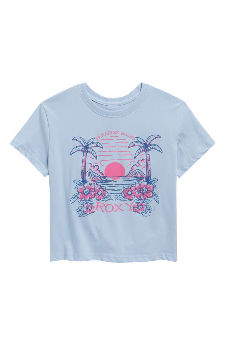 Roxy Kids' Paradise Bound Cotton Graphic T-Shirt, Main, color, Skyway