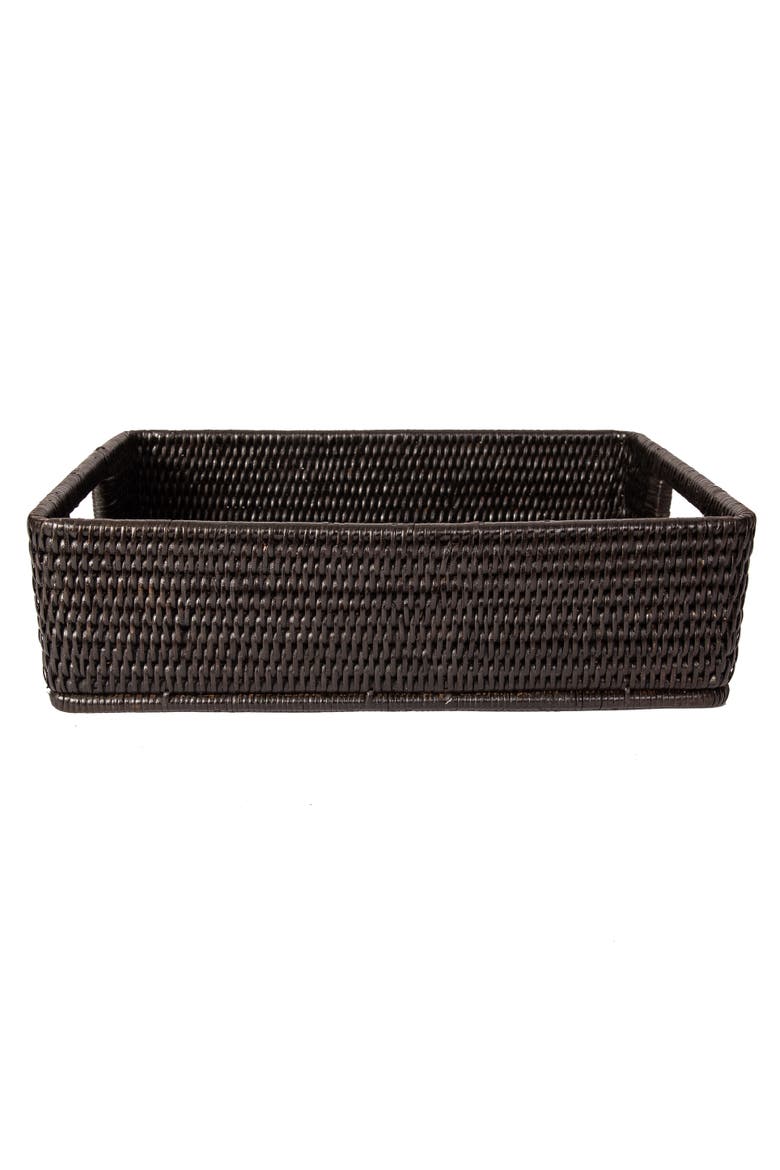 Rectangular Rattan Storage Basket, Rounded Corners, Alternate, color, Tudor Black