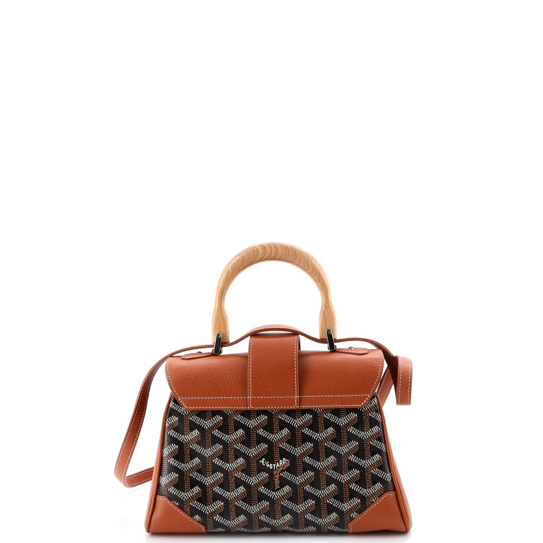 Pre-Owned Goyard Saigon Top Handle Bag Coated Canvas with Leather Mini, Alternate, color, Brown