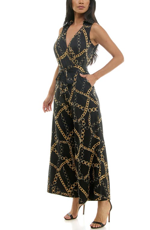 Nina Leonard Sleeveless Faux Wrap Jumpsuit In Black
