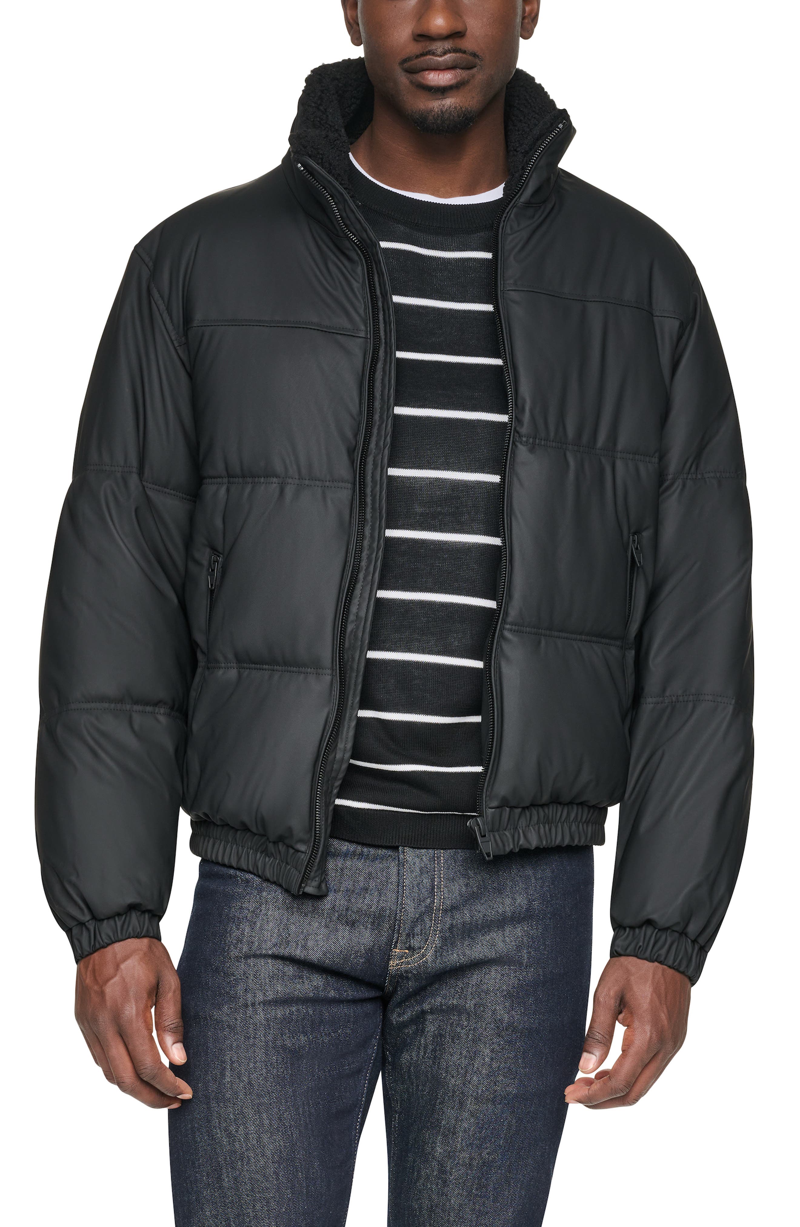 Quilted Faux Leather Bomber Jacket