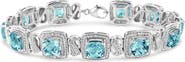 Haus of Brilliance .925 Sterling Silver 7x7 mm Cushion Cut Blue Topaz and 1/10 Ctw Single Cut Diamond Square Shape Tennis Bracelet
