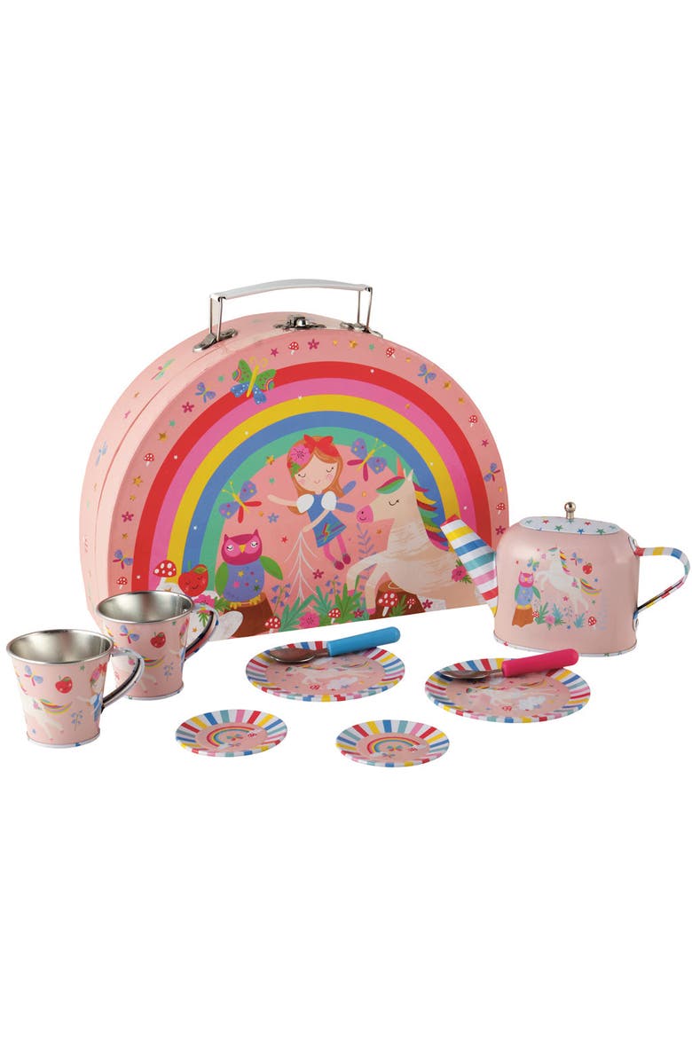 Floss & Rock 10pc Tin Tea Set is Semi Circle Foiled Case, Main, color, Rainbow Fairy