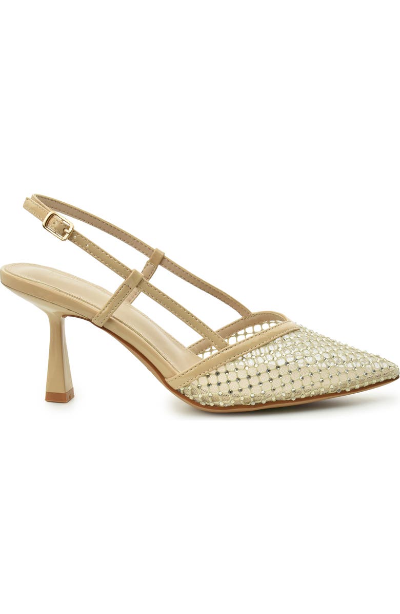 Nicole Miller Rhinestone Mesh Slingback Pump, Alternate, color, Beige Patent
