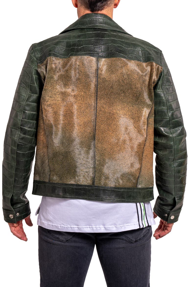 Ascension0026 Genuine Calf Hair & Croc Print Leather Jacket, Alternate, color, GREEN