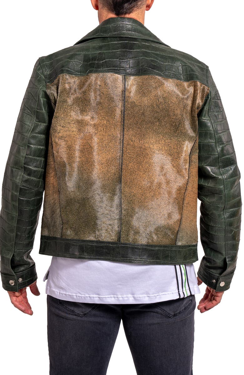 Maceoo Ascension0026 Genuine Calf Hair & Croc Print Leather Jacket, Alternate, color, Green