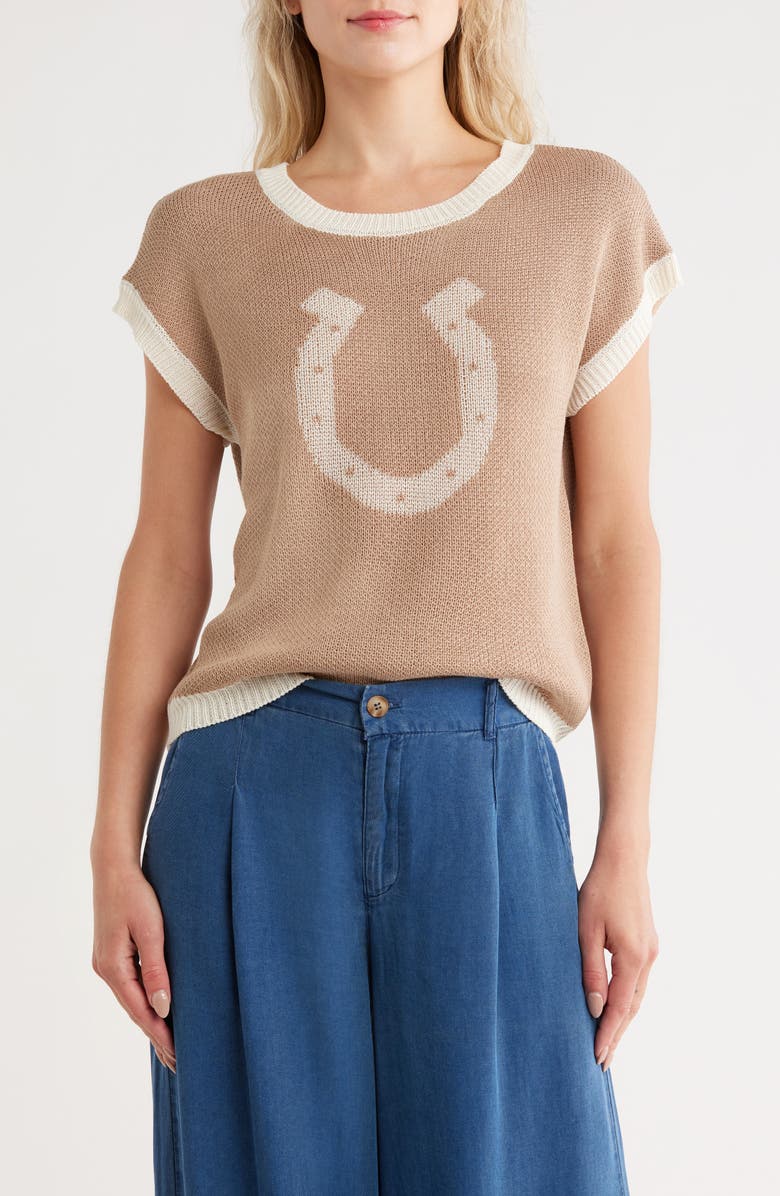 Blu Pepper Horseshoe Sleeveless Sweater, Main, color, Brown