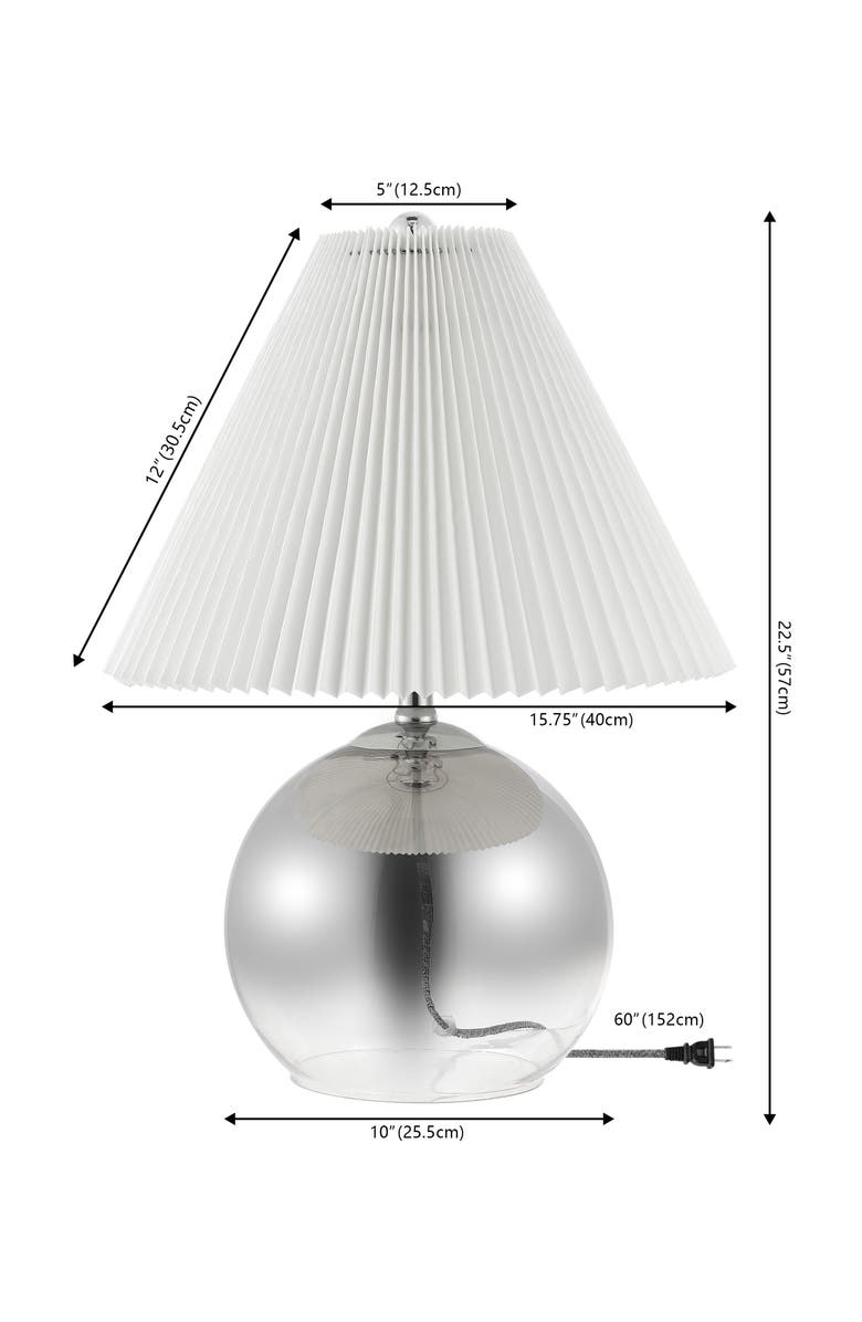 JONATHAN Y Louisa 22.5" Mid-Century Modern Round Glass/Iron Pleated Shade LED Table Lamp, Smoke Gradient/Chrome, Alternate, color, Smoke Gradient/Chrome
