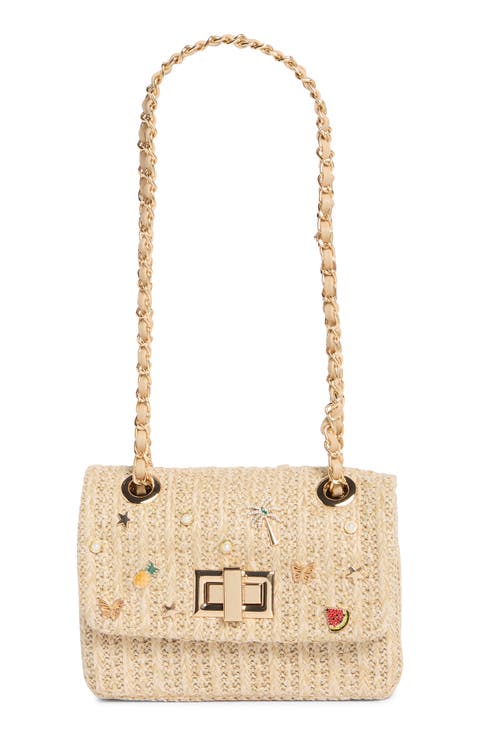 Charm Raffia Shoulder Bag