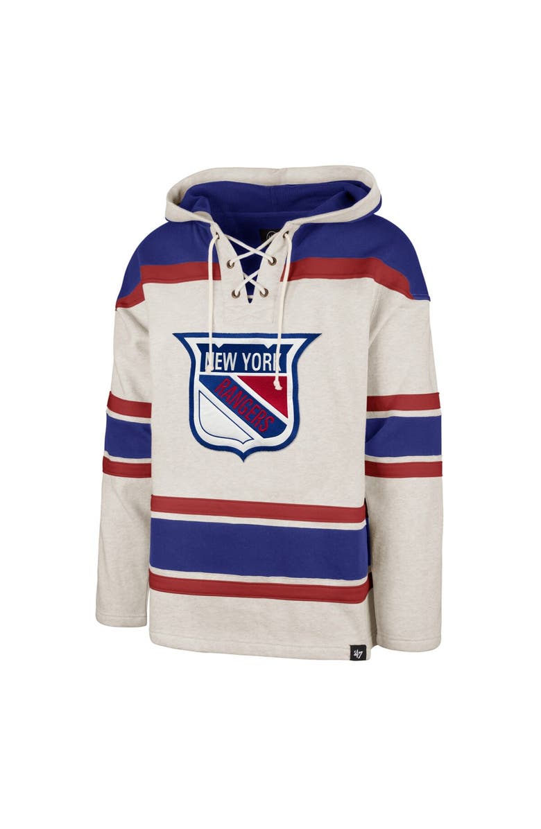 '47 Men's '47 Oatmeal New York Rangers Rockaway Lace-Up Pullover Hoodie, Alternate, color, 