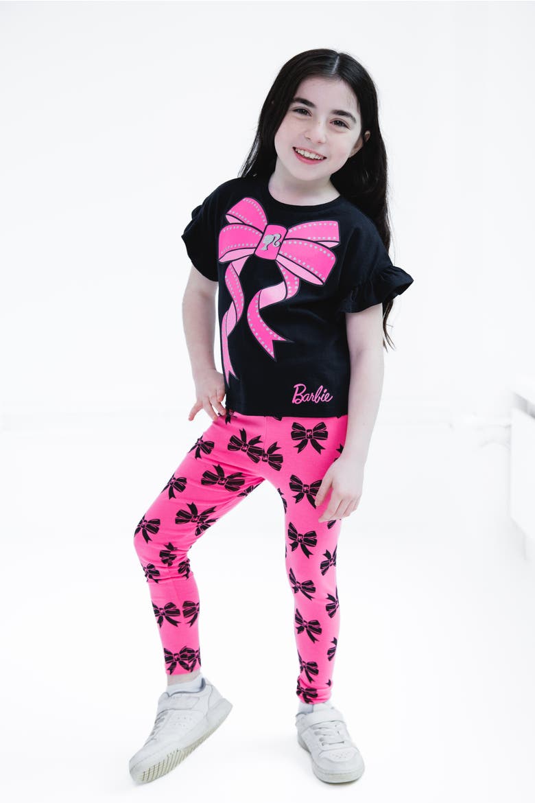 2-Piece T-Shirt and Leggings Set, Alternate, color, Black Pink Bows