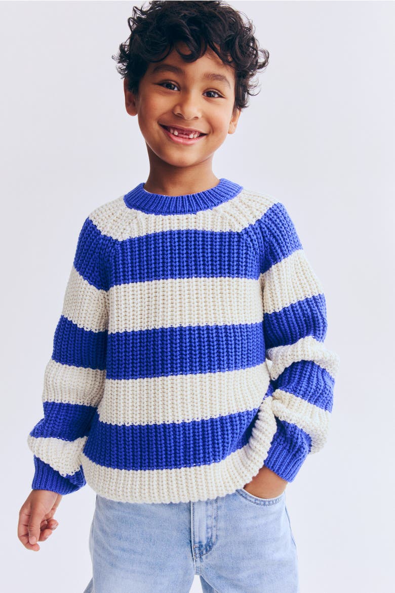 Rib-knit Cotton Jumper, Main, color, Blue/white