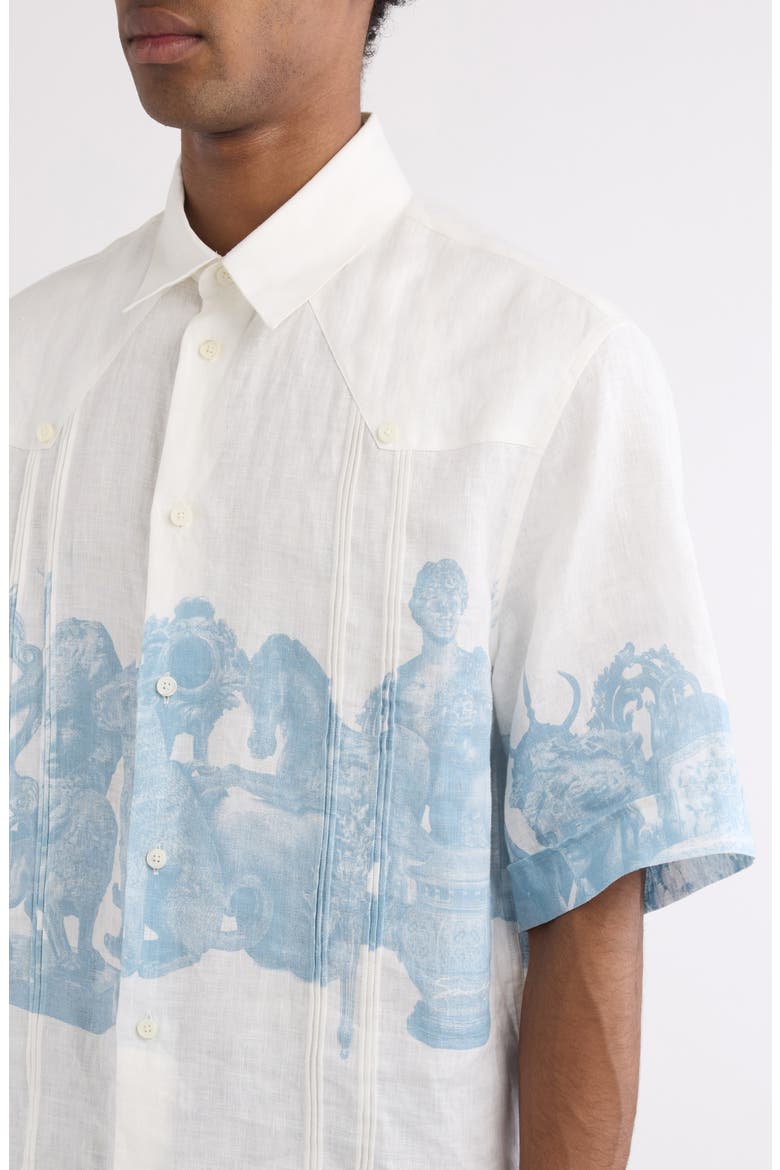 Hubert Objects Print Linen Button-Up Shirt, Alternate, color, BLUE/ WHITE