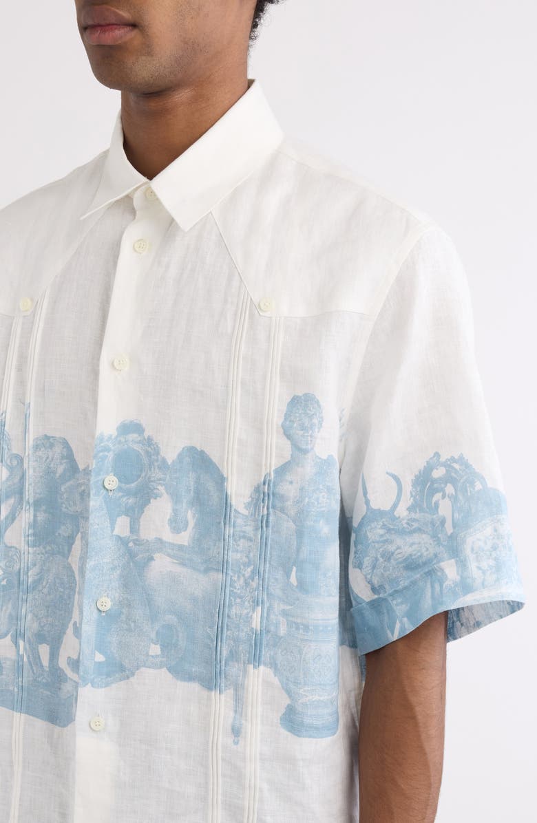 Givenchy Hubert Objects Print Linen Button-Up Shirt, Alternate, color, 