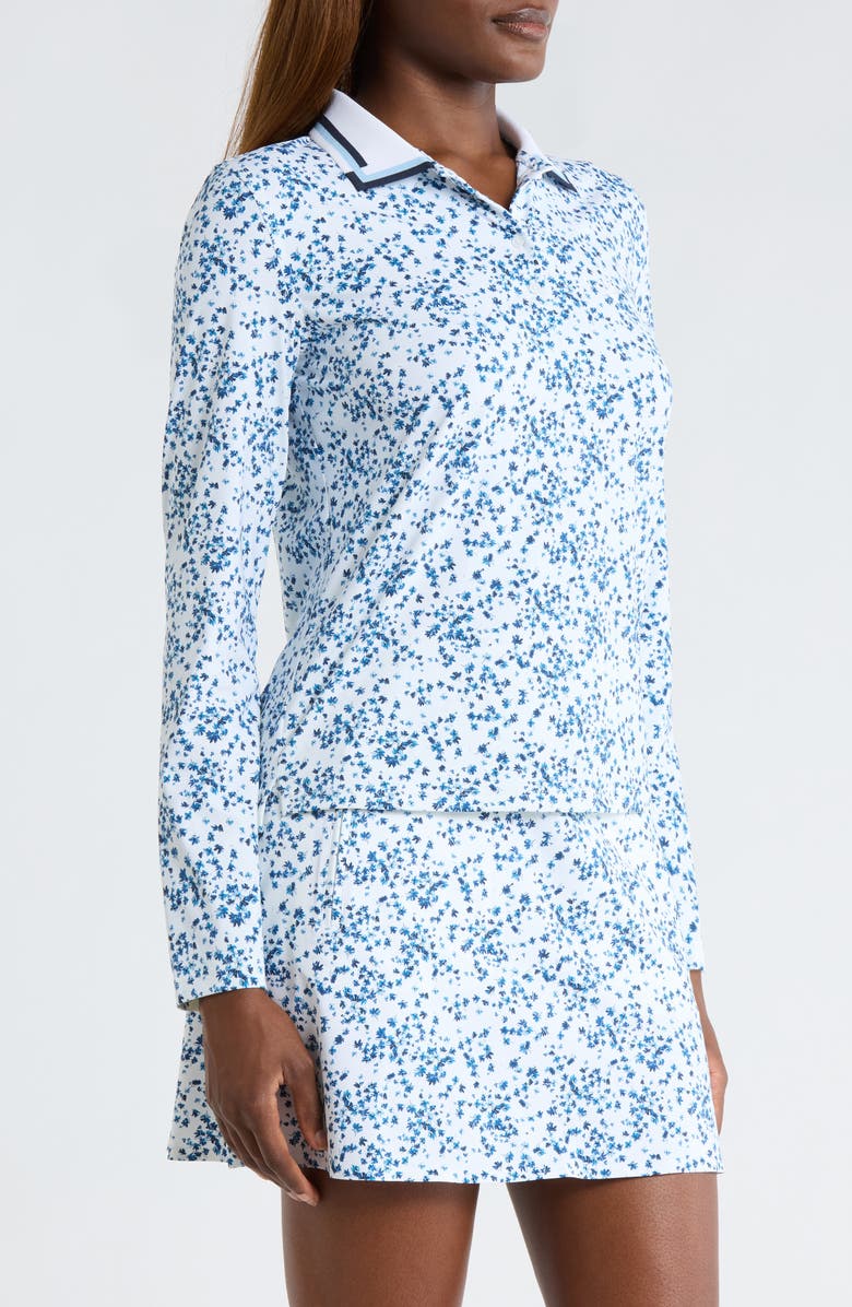 G/FORE Ditzy Floral Long Sleeve Tech Polo, Alternate, color, Snow/ Twilight