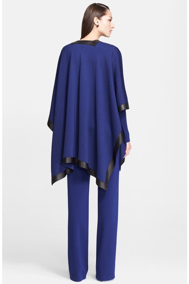 Leather Border Milano Knit Wrap, Alternate, color, VIVID DENIM/ CAVIAR