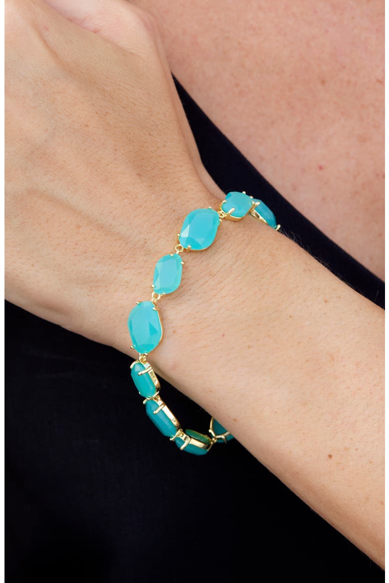 Synthetic Stone Link Bracelet, Alternate, color, AQUA/ YELLOW GOLD