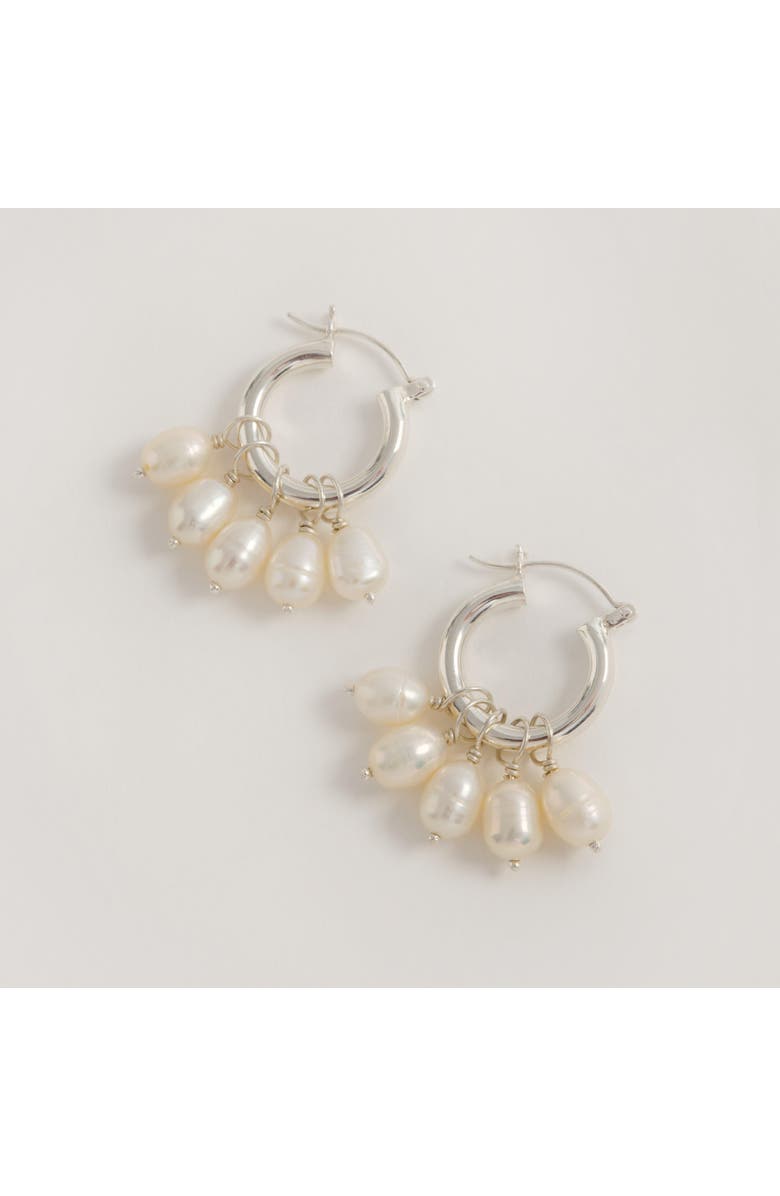 Freya Rose Silver Mini Hoops with Detachable Pearls, Main, color, Silver