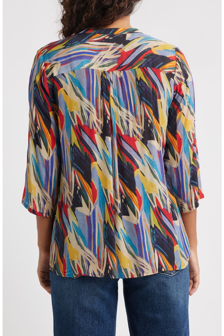 Print Tassel Split Neck Chiffon Top, Alternate, color, BLUE/ YELLOW MULTI