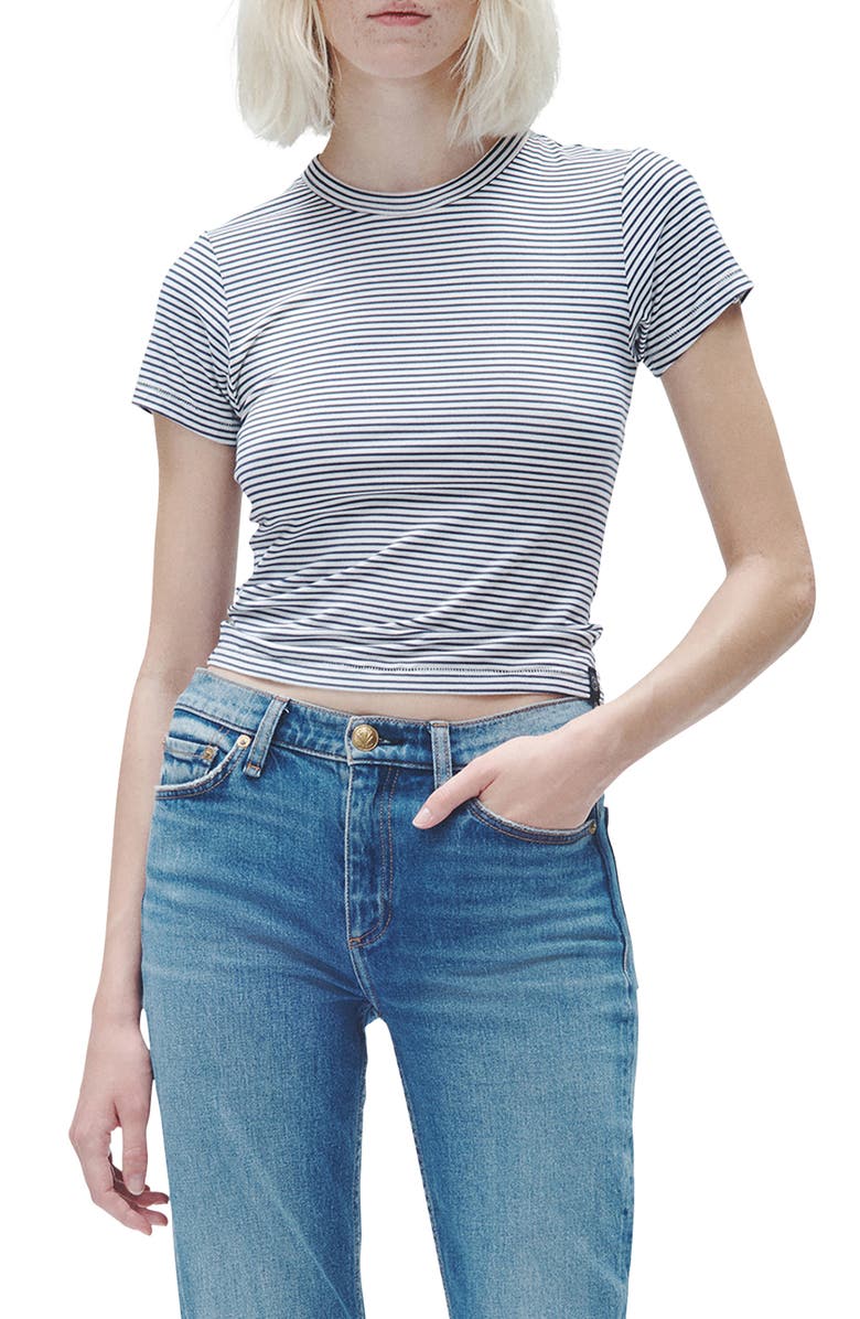 rag & bone Luca Stripe Baby Tee, Main, color, Blackwht