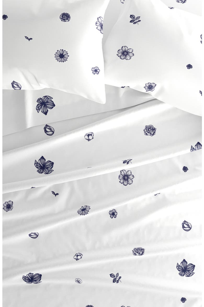 HOME SPUN Premium Ultra Soft Indigo Flowers Pattern 4-Piece Bed Sheet Set, Alternate, color, NAVY