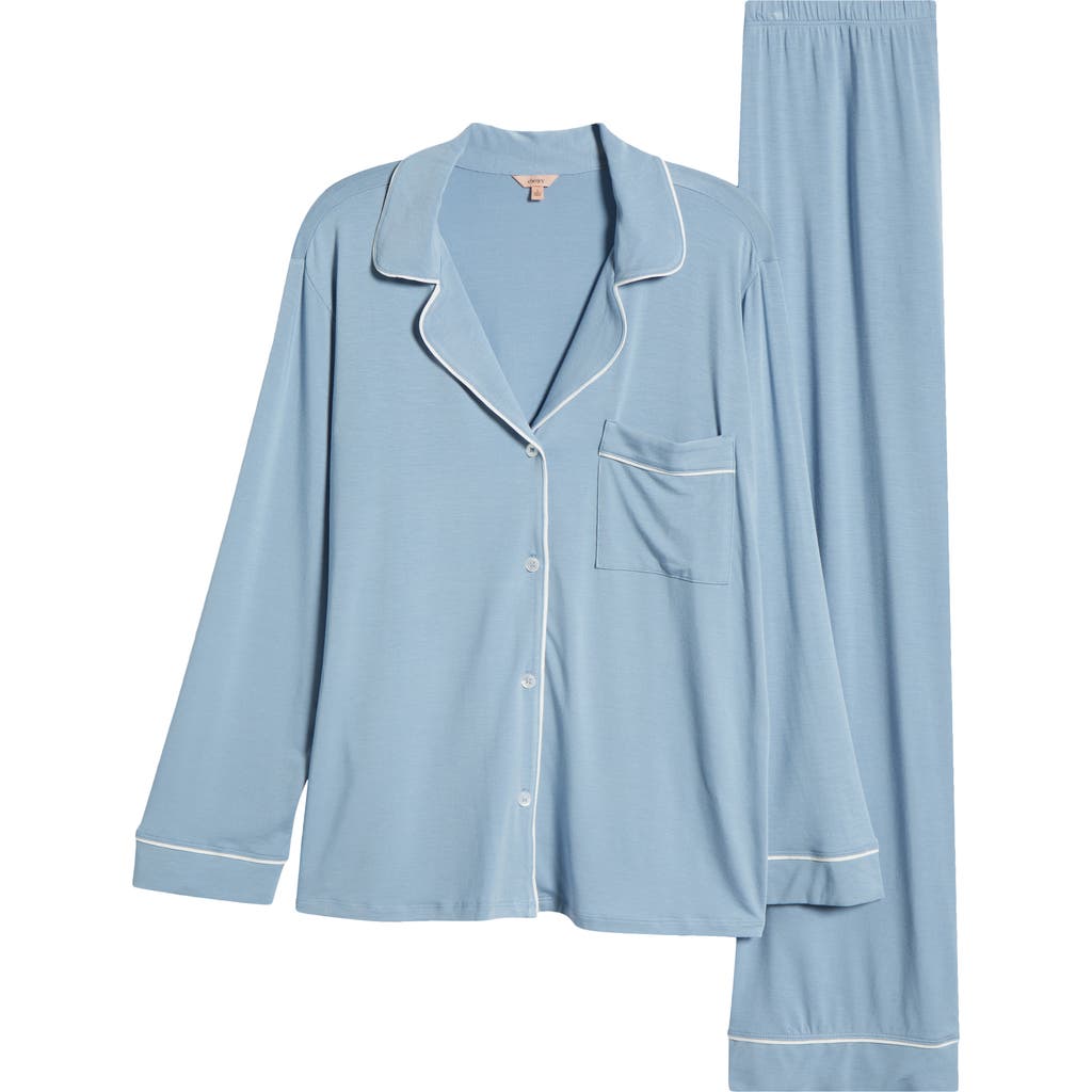 Shop Eberjey Gisele Jersey Knit Pajamas In Faded Denim/ivory