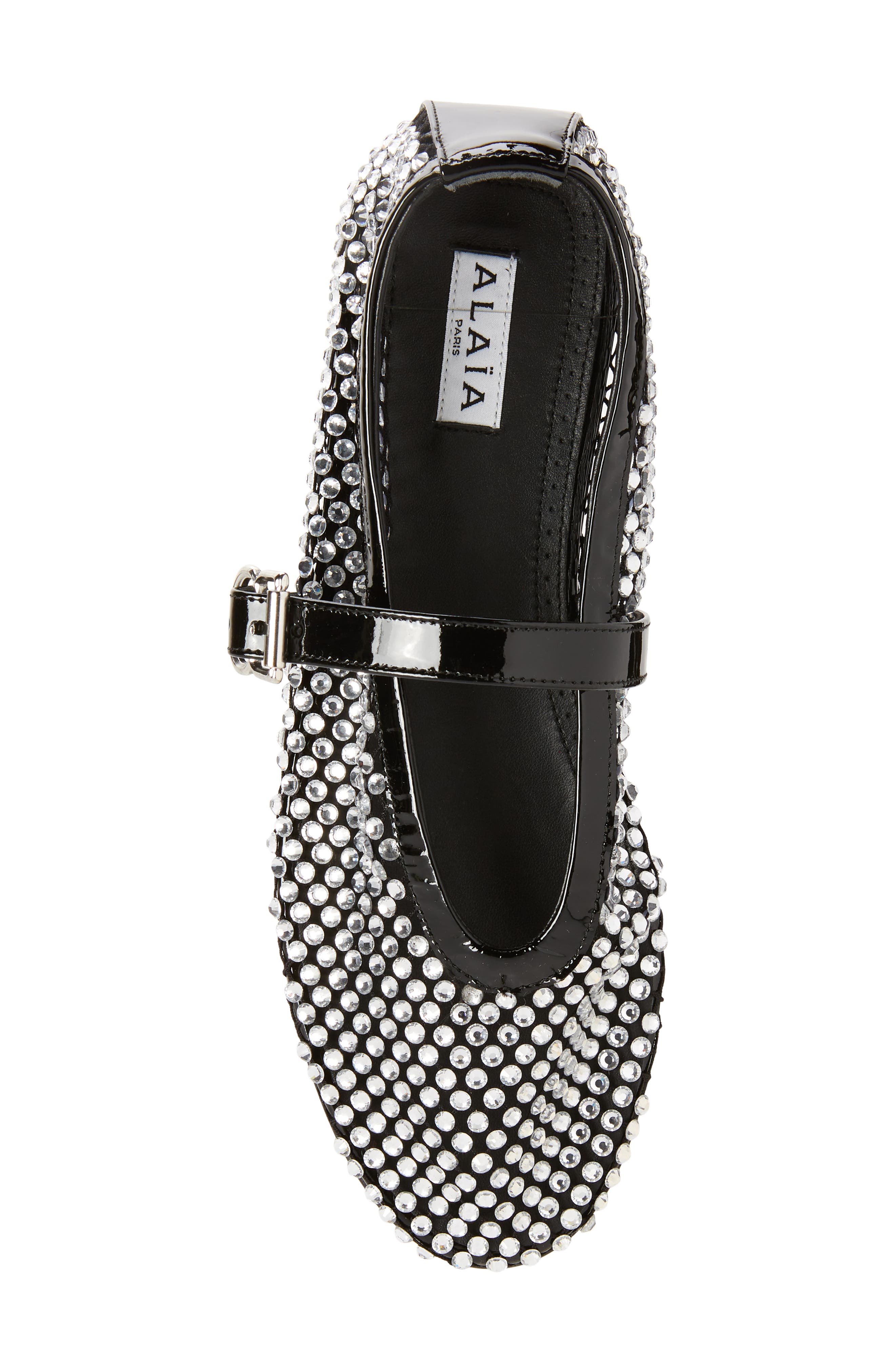 Alaïa Rhinestone Mesh Ballerina Flat, Alternate, color, 