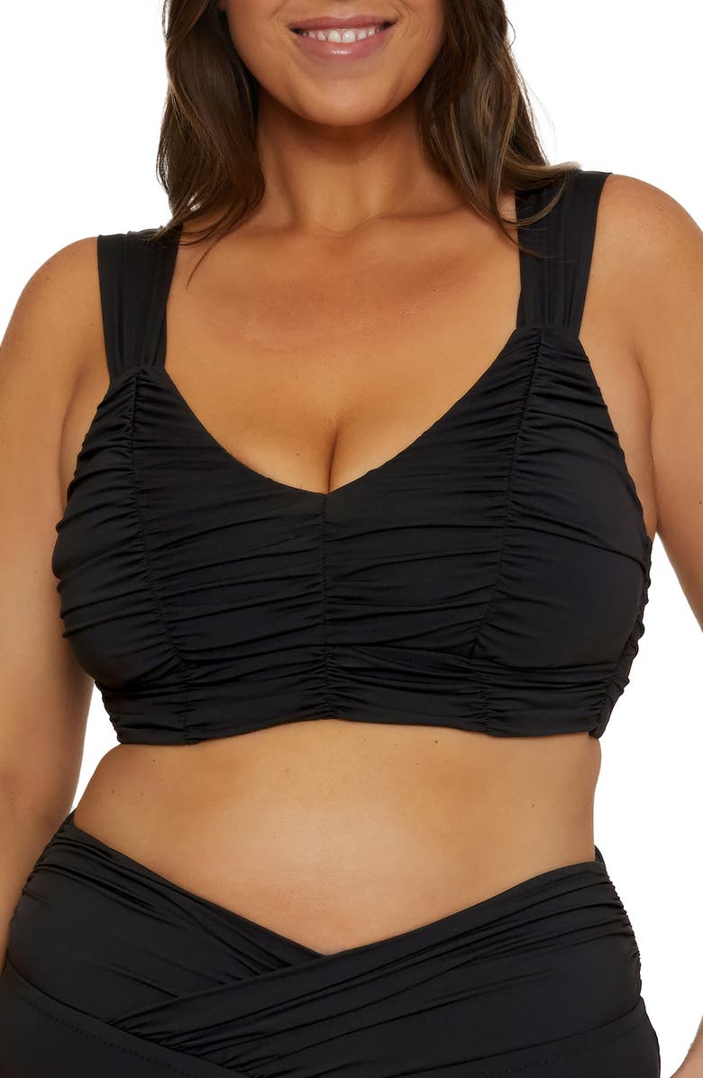 Becca Etc. Colorcode Shirred Bikini Top, Main, color, Black