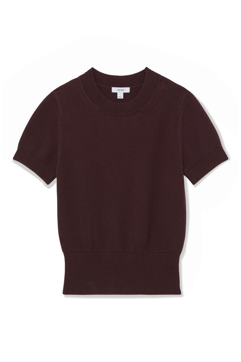 Anita Short Sleeve Cotton & Wool Sweater, Alternate, color, BURGUNDY