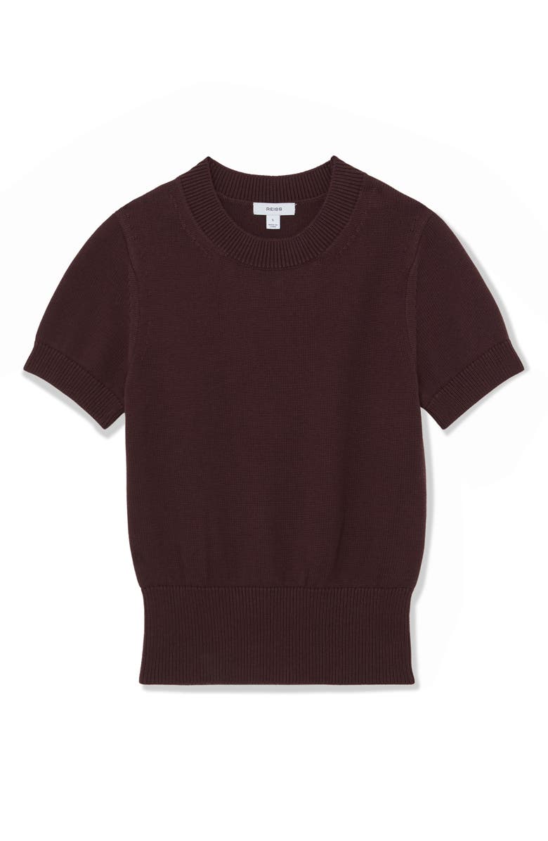 Reiss Anita Short Sleeve Cotton & Wool Sweater, Alternate, color, Burgundy