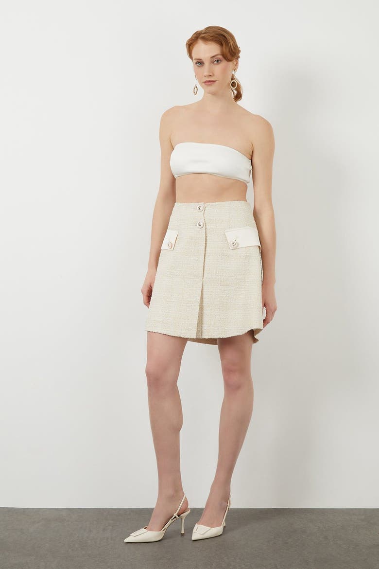 Button Detail Off-White Lined Mini Skirt, Main, color, Beige