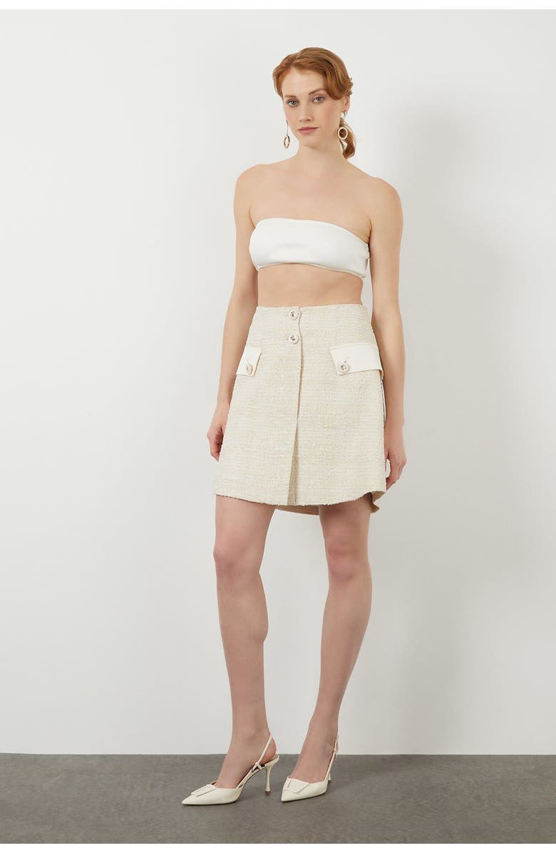 Gizia Button Detail Off-White Lined Mini Skirt, Main, color, Beige