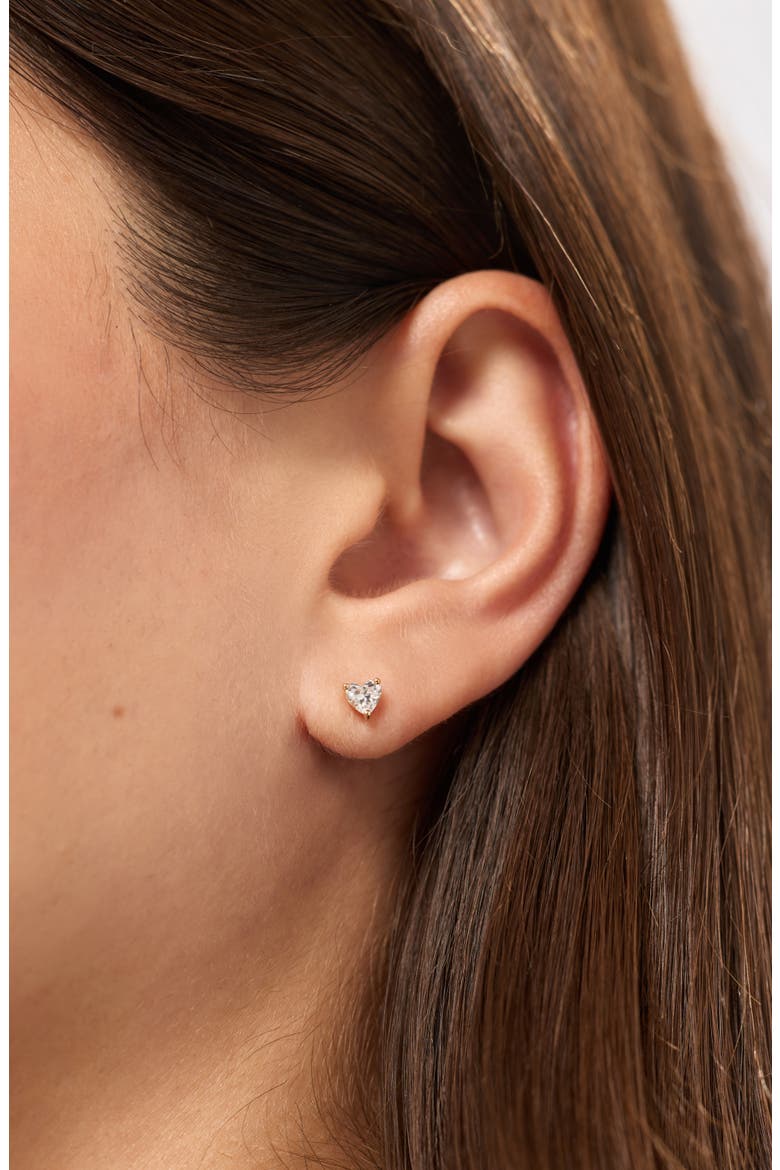 Solid Yellow Gold - Diamond Heart Studs, Alternate, color, Gold