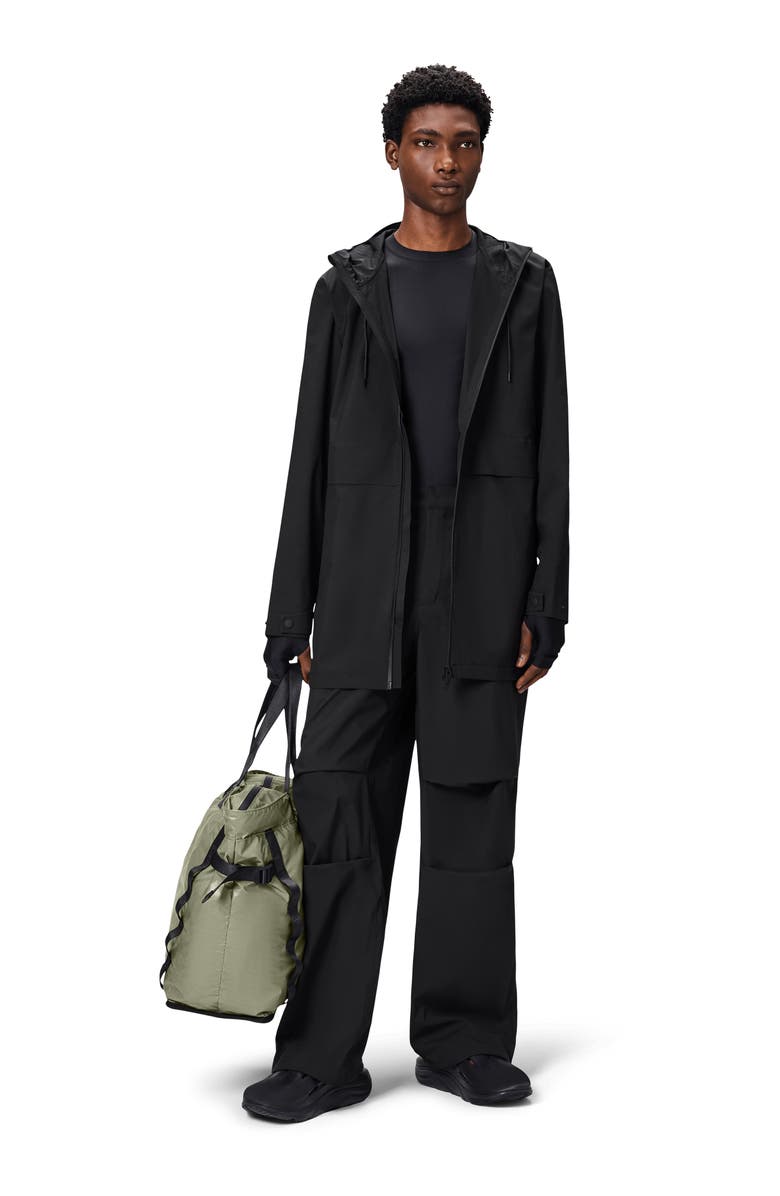 Rains Suva Hardshell Hooded Long Rain Jacket, Alternate, color, Black