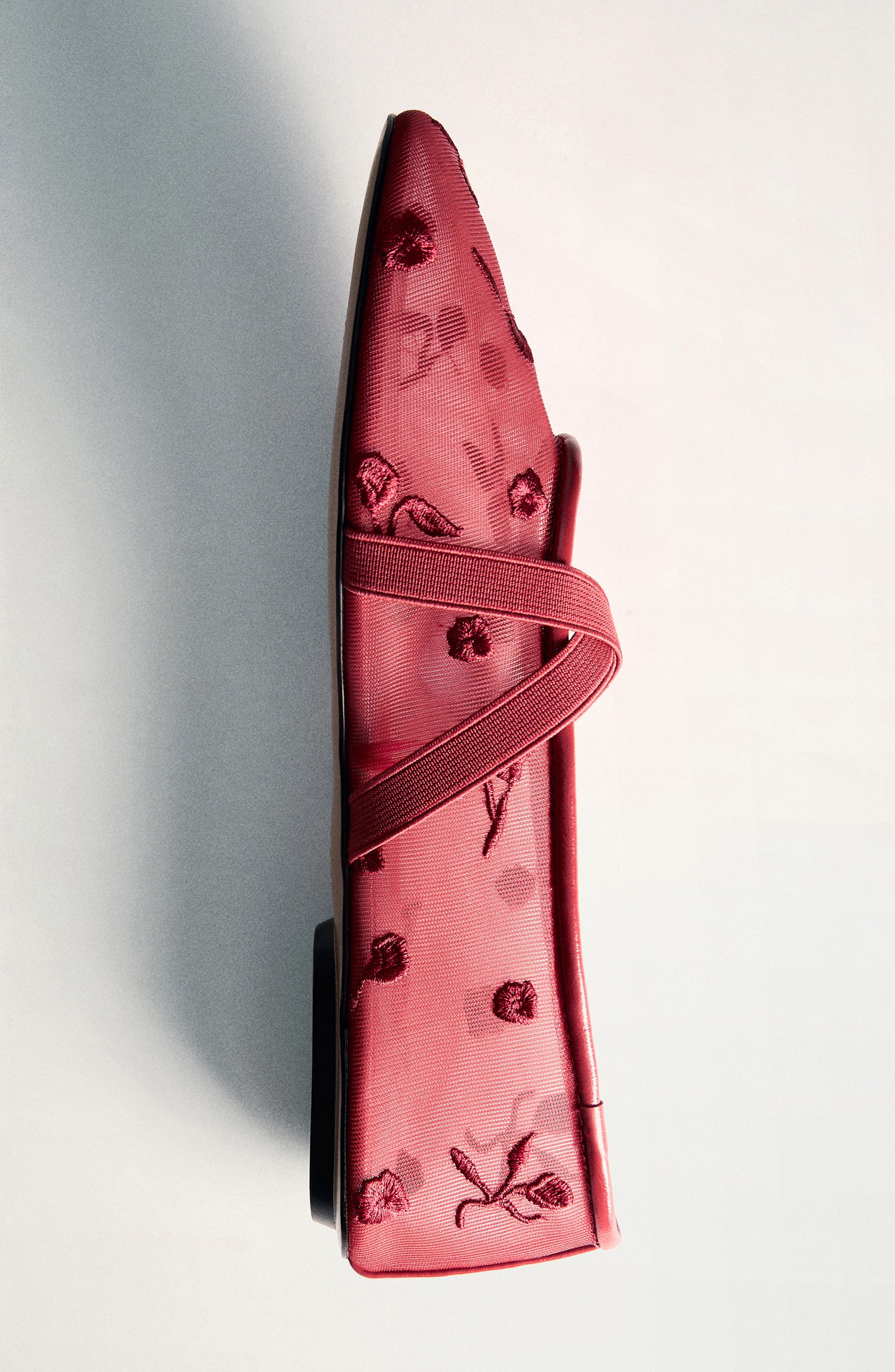 MANGO Floral Embroidered Cross Strap Ballerina Flat, Alternate, color, Red