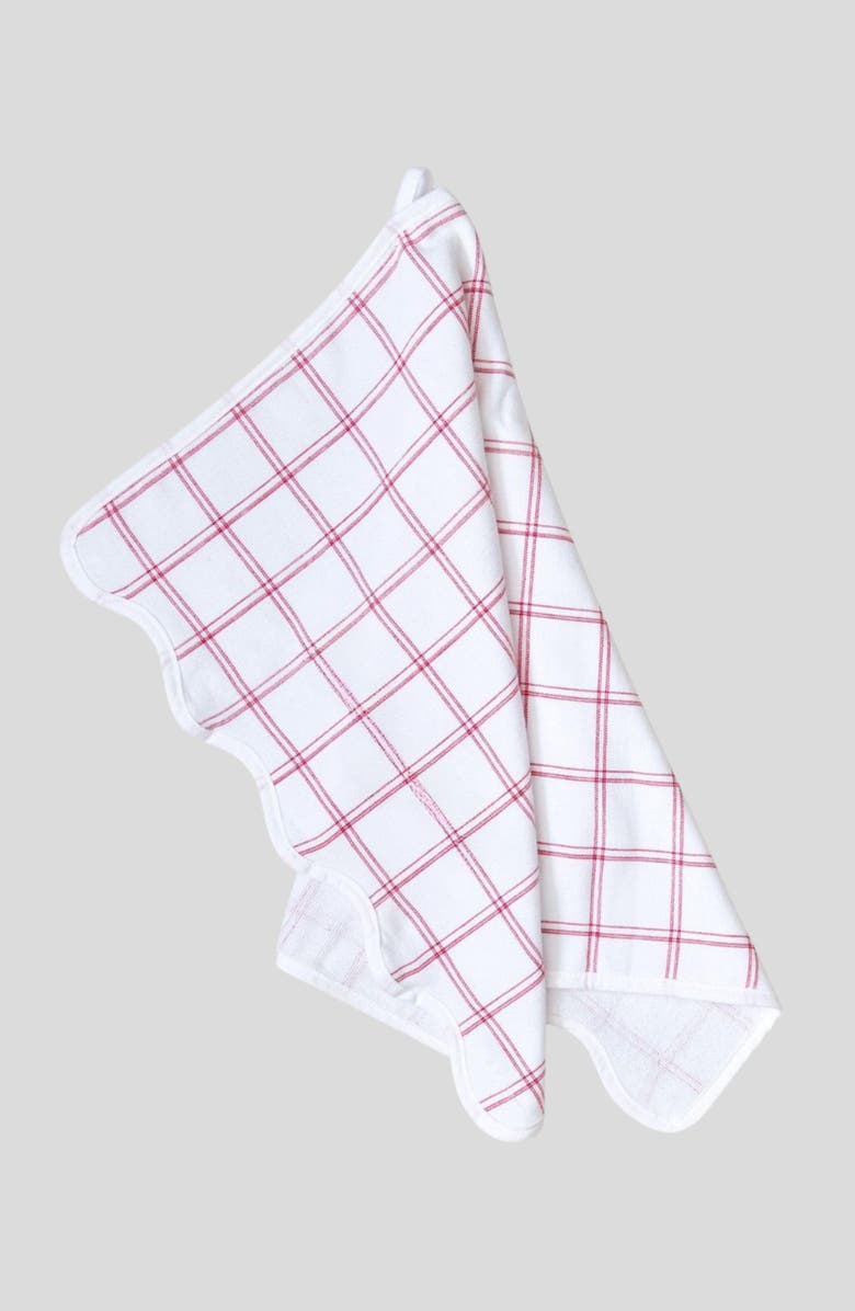 WEEZIE Set of 2 Scalloped Kitchen Towels, Alternate, color, Red Windowpane