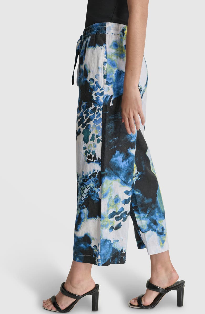 DKNY Floral Print Straight Leg Linen Ankle Pants, Alternate, color,