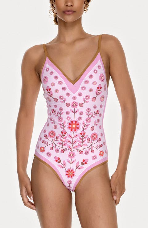 Pink Garden Reversible V-Neck One-Piece Swimsuit
