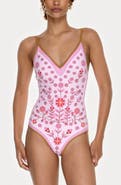 Jessie Zhao New York Pink Garden Reversible V-Neck One-Piece Swimsuit