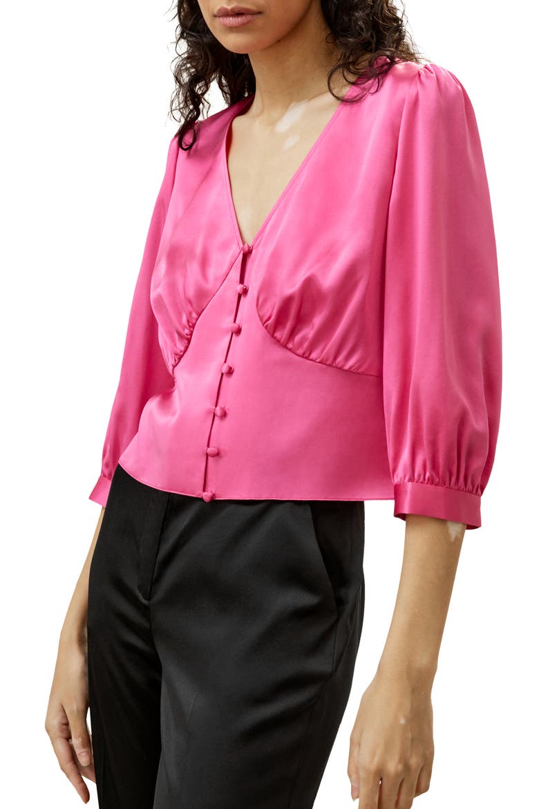 X SONIA Fitted Retro Corset Silk Top, Main, color, Pink