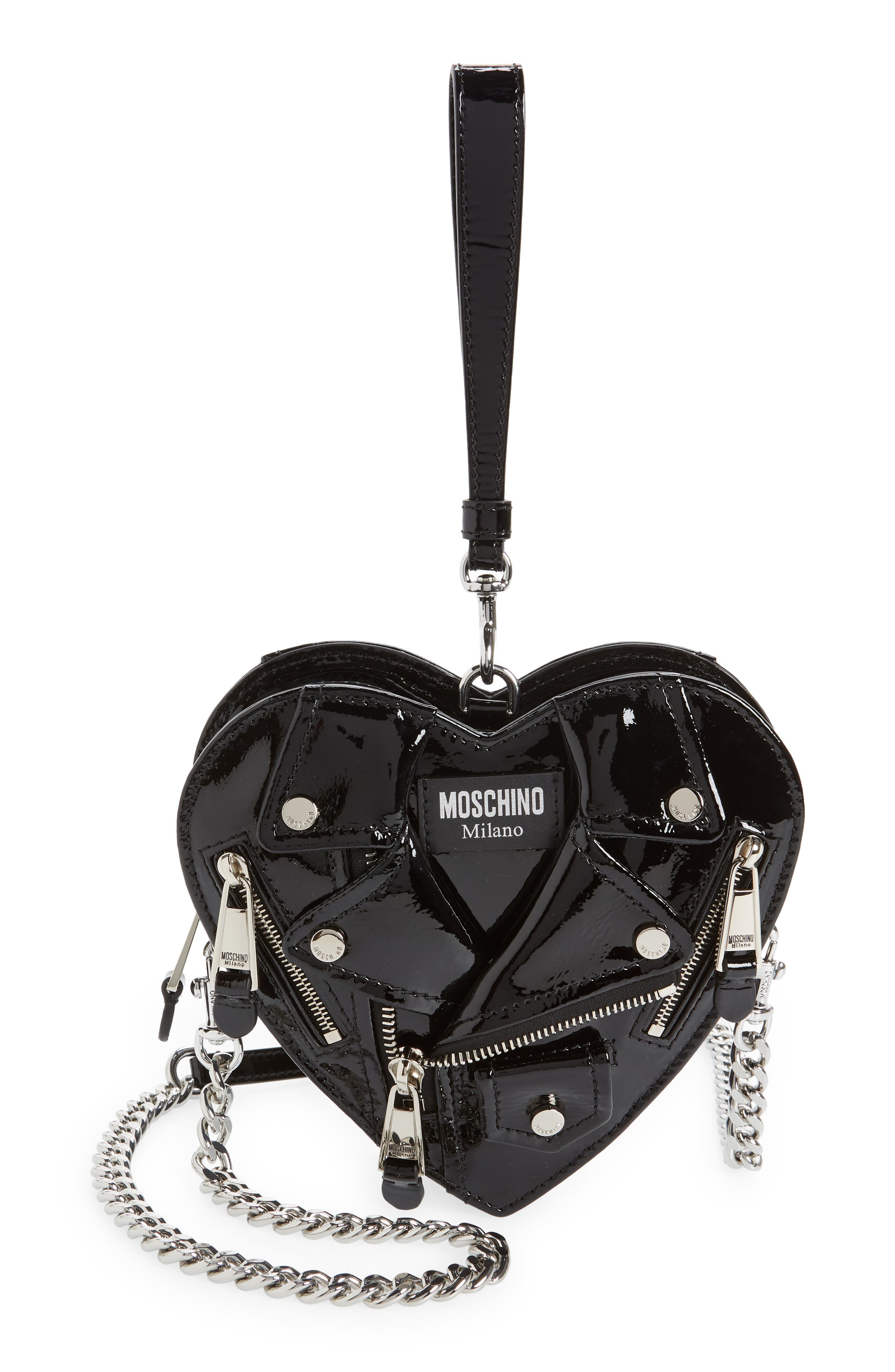 Moschino Moto Jacket Heart Clutch, Main, color, 