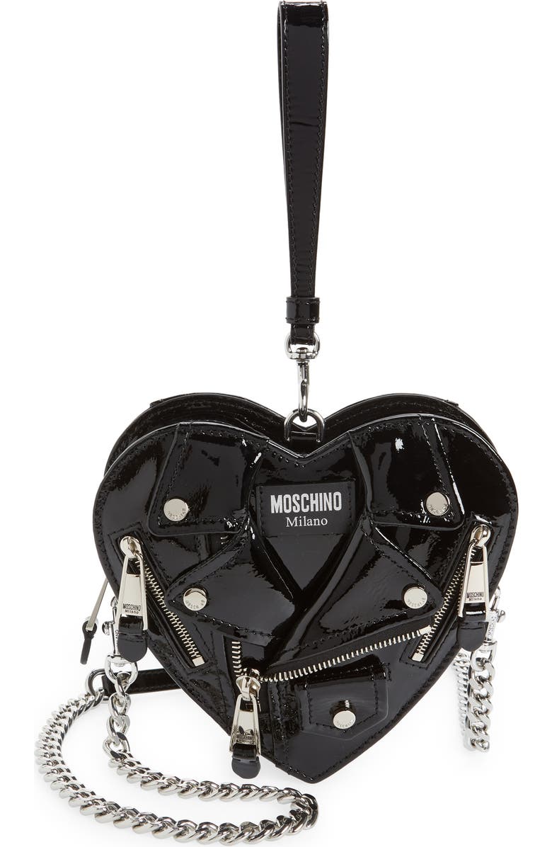Moschino Moto Jacket Heart Clutch, Main, color,
