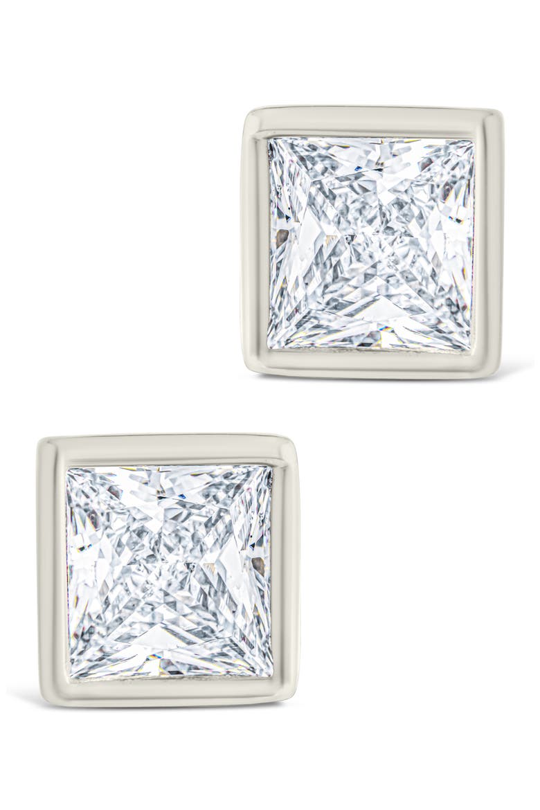 Princess Cut Cubic Zirconia Stud Earrings, Alternate, color, SILVER