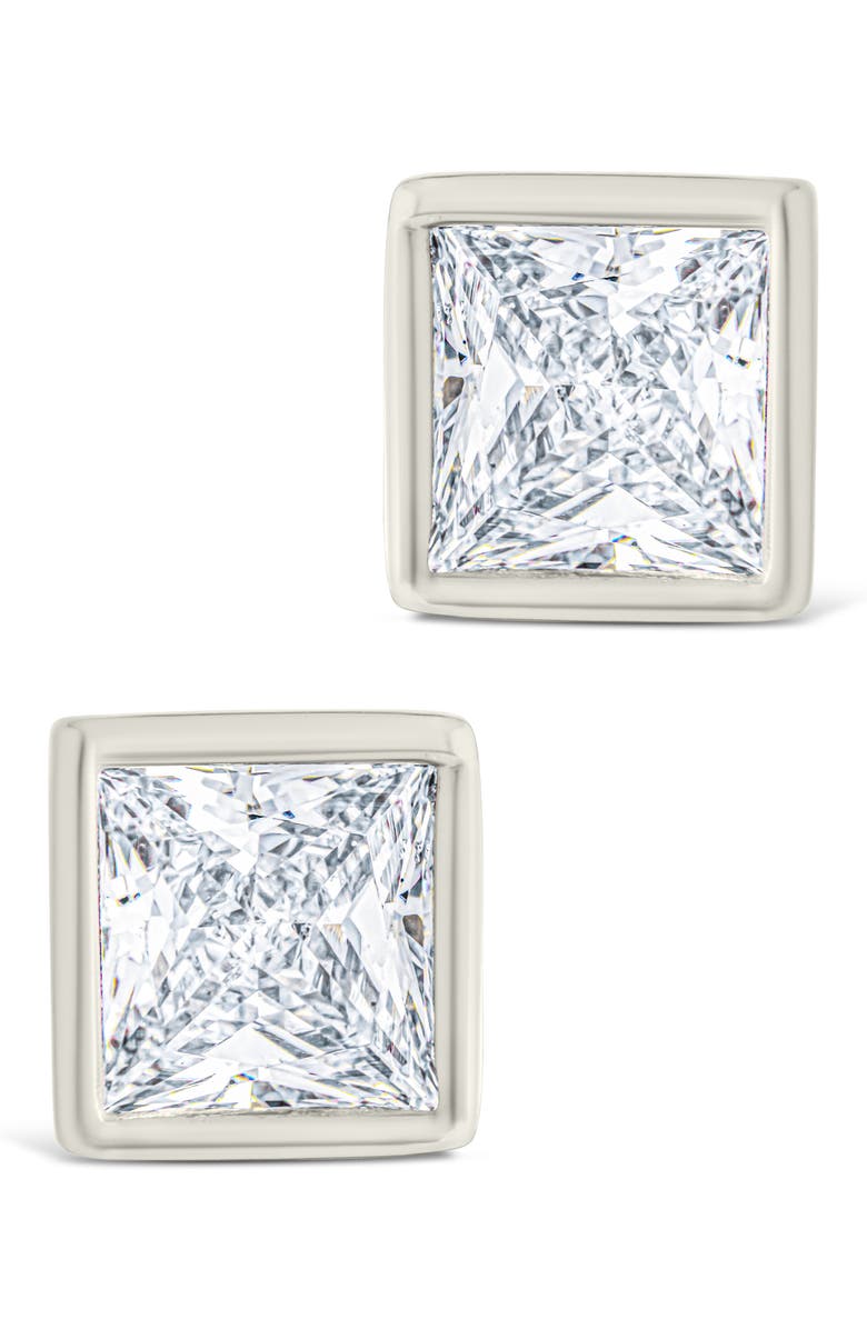 Sterling Forever Princess Cut Cubic Zirconia Stud Earrings, Alternate, color, Silver