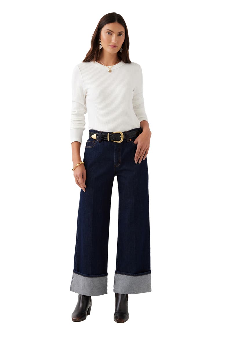 Cuffed Cropped Wide Leg Jeans, Alternate, color, INDIGO