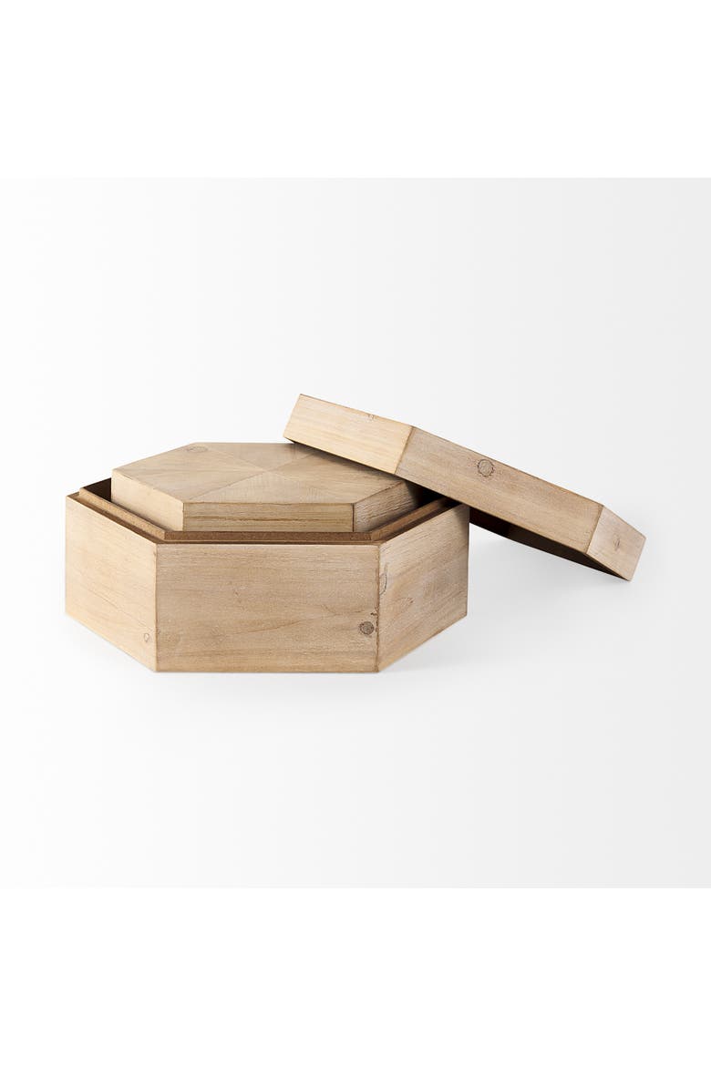 Elyse Set of 2 Wooden Hexagonal Boxes, Alternate, color, Brown