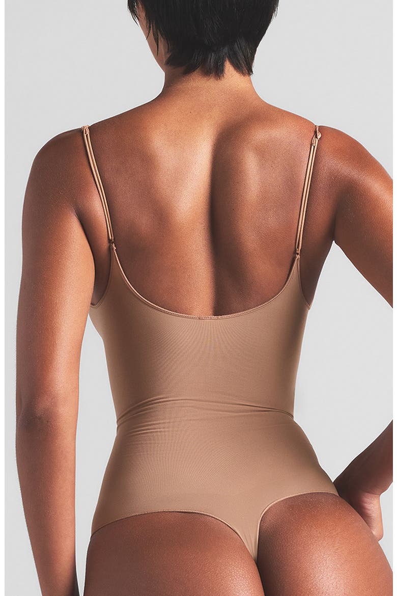 Sheer Seamless Thong Bodysuit, Alternate, color, SIENNA