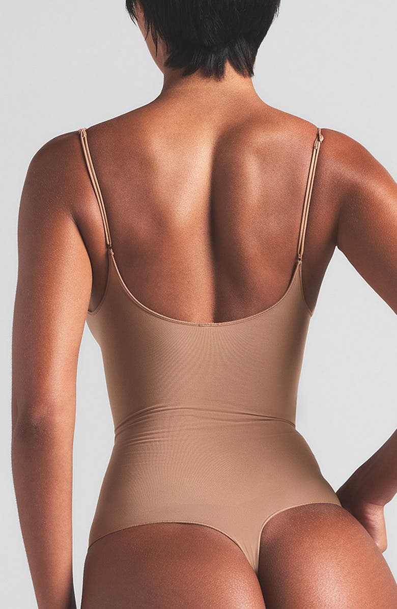 SKIMS Sheer Seamless Thong Bodysuit, Alternate, color, Sienna